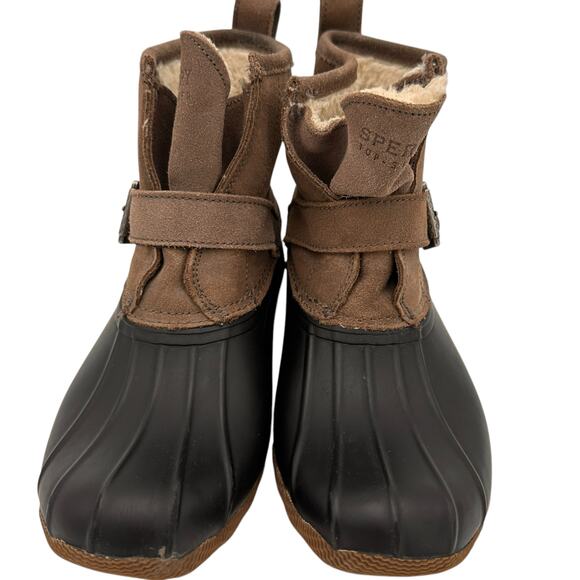 Sperry Top-Sider Ripwater Faux Fur Rubber Brown Leather Rain Boots Size 9 - Picture 3 of 8